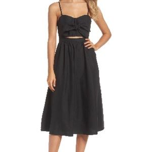 Bardot Midi Black Dress with Tie Front Peep Hole Size Small 6/Small